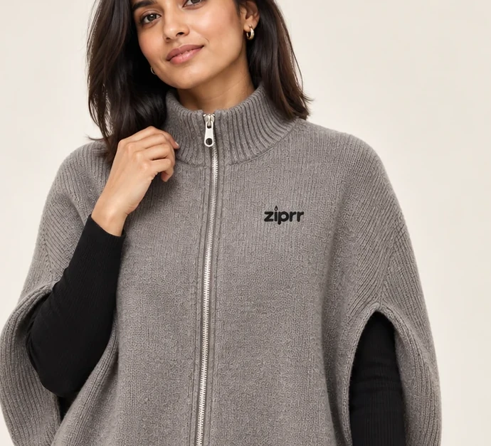 Sculptural Wool Zip Cape angle 2