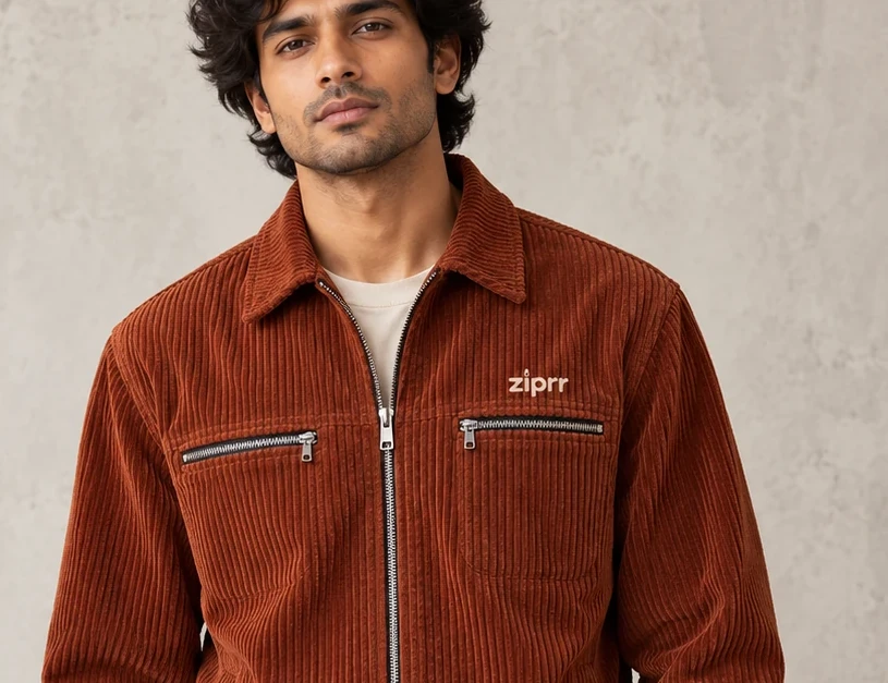Rust Corduroy Zip Overshirt
