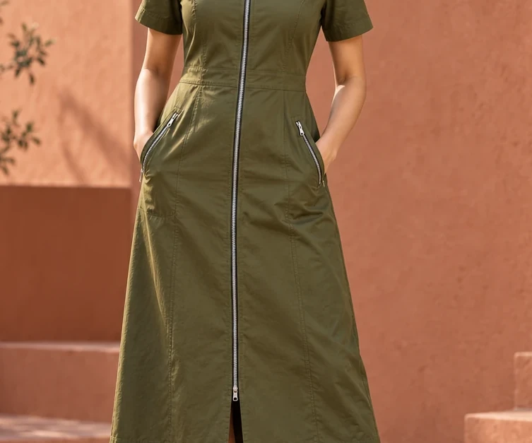 Architectural Zip-Front Midi Dress